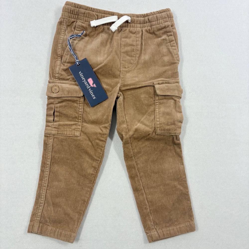 NWT $69 Vineyard Vines Boys Corduroy Pull On‎ Cargo Pants Khaki Size 3T Preppy